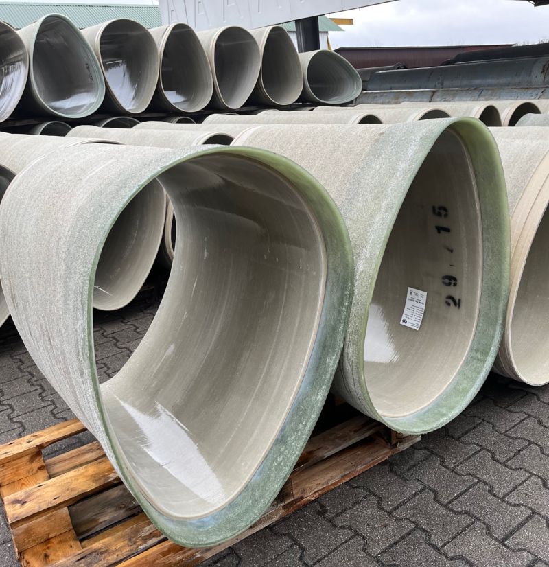 Budaplast GRP non-circular pipe on pallets, factory yard